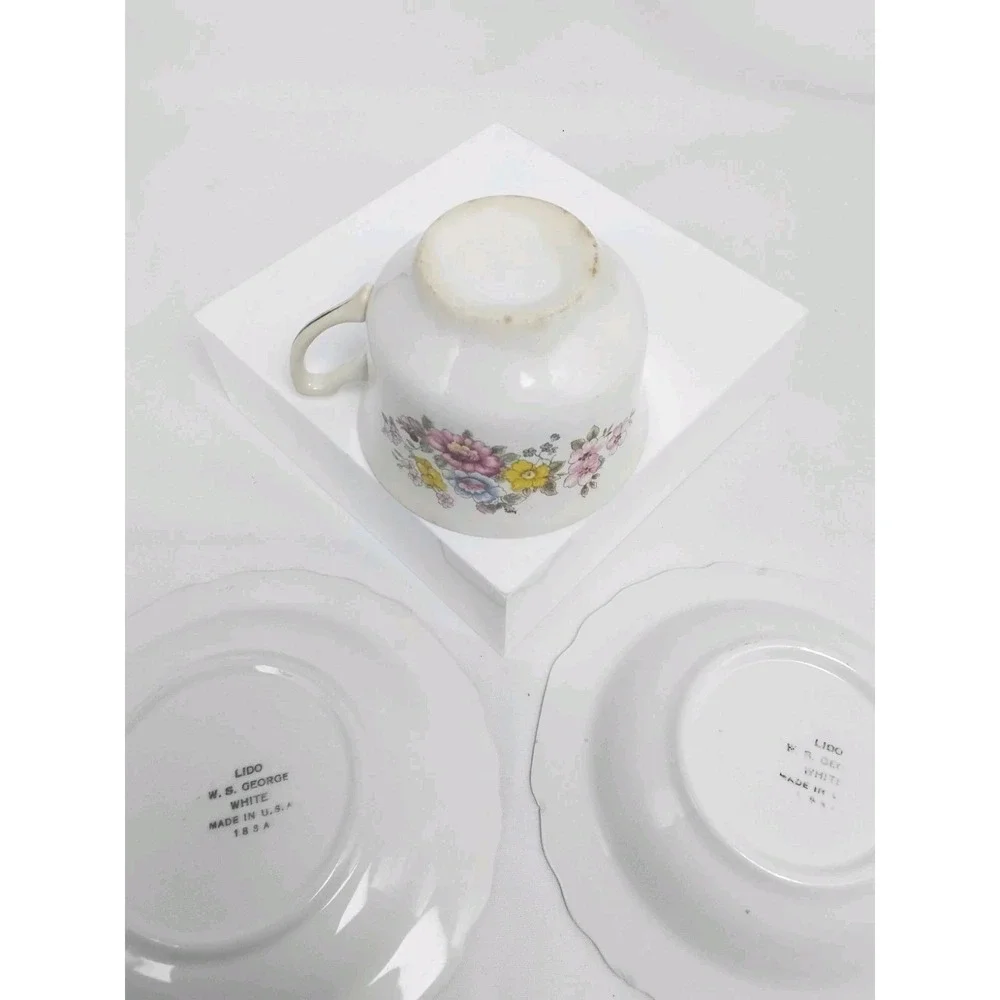 W.S.‎ George Vintage 183A Lido Floral Porcelain Teacup Saucer and Berry Bowl Set